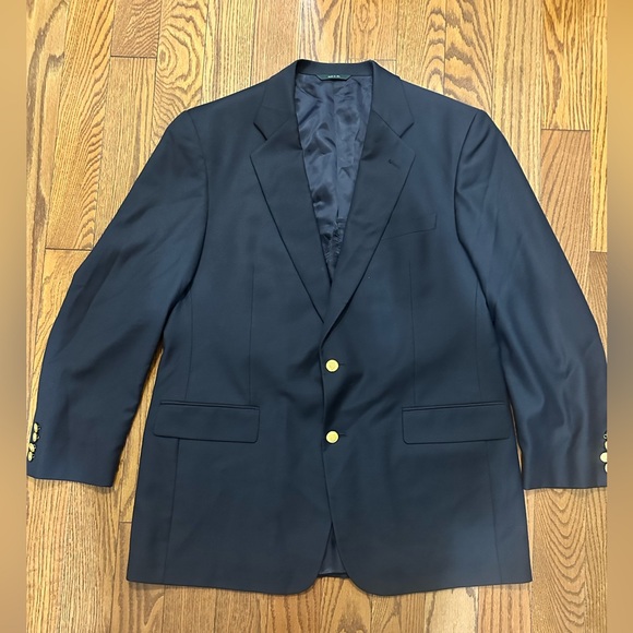 Brooks Brothers Loro Piana Navy Blue Wool Blazer with Gold Buttons